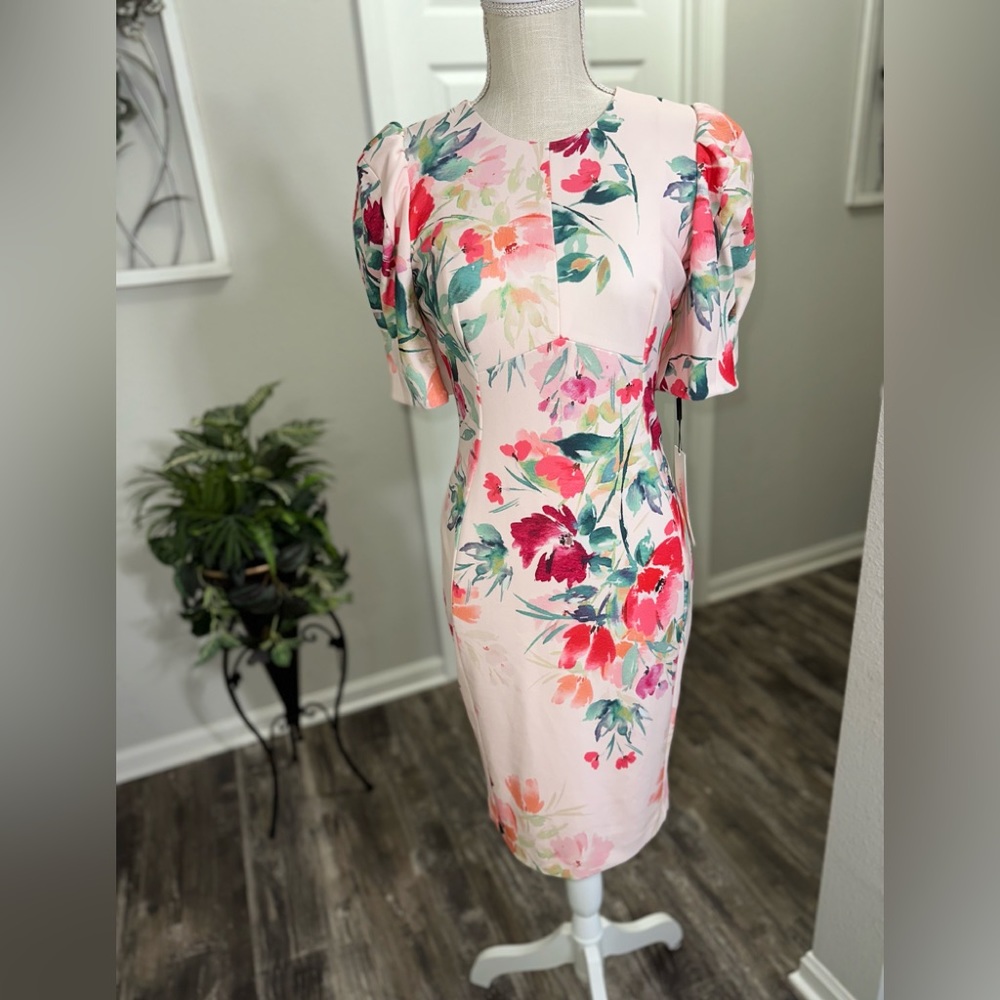 NWT Calvin Klein Women’s Blush Floral Short Sleeve Dress Size 4